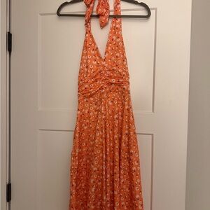 Orange Floral Halter Dress
